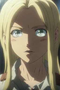 Attack on Titan screencap of a female The main character is a girl with light straight hair and different eyes