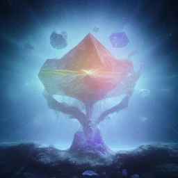 hedjuk,Tree of Life, crystal city crystalline in the sky, renderin, room, cosmic, opalescent, 100mm, opalescent, gemstones, crystals, object, other worldly,water, cristal rock ,bright, ice backg