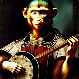 scratchart by leonardo davinci of a monkey playing a banjo