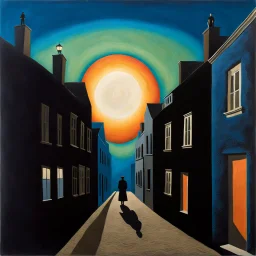 street made of felt, volumetric light, noon-light, nightmare, people, René Magritte