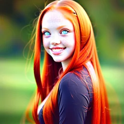 beautiful girl with red hair and lovely smile and beautiful eyes