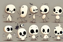 make a bunch of simple hand-drawn spooky and cute cartoon characters with bodies arms, and legs I could draw and make them all different