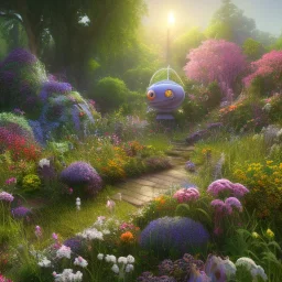 pixar style, volumetric summer garden environment and background, realistic painting of m&m, looking excited, volumetric lighting, dramatic lighting, detailed digital painting, extreme dense and fine fur, anime, ornate, colour-washed colors, elegant, small minutiae, tiny features, particulars, centered, smooth, sharp focus, renderman gofur render, 8k, uhd, detailed eyes, realistic shaded volumetric lighting, sunlight caustics, backlight, centered camera view