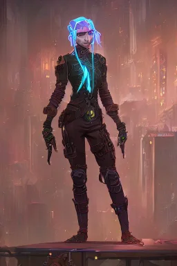 steampunk elf in a neon dystopian city