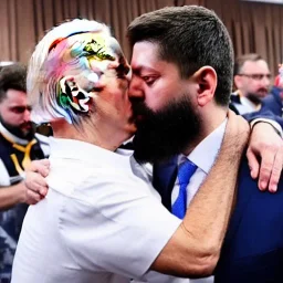 Volodymyr Zelensky WITH A BEARD wearing TANKTOP KISSING JOE BIDEN