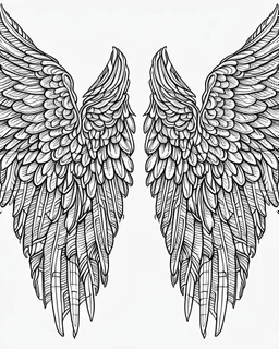 realistic angel wings tattoo idea, line art, background, vector, svg, black outline on white background, leave plenty of white space beetween lines for coloring, tattoo style, tattoo idea,full body