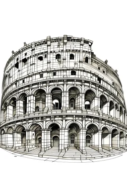 A fine line sketch drawing of the coliseum from Rome with very clean realistic details in a circle