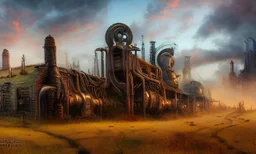 Giger, Brent Heighton, steampunk monster dawn farm countryside