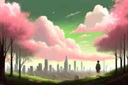 city, sci-fi, clouds, spring trees, people, gary numan influence