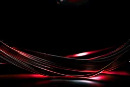 A striking abstract composition featuring flowing, high-shine red ribbons set against a deep black void. Diagonal architectural curves meet soft, out-of-focus golden light orbs. Bright reflective surfaces create a high-contrast look with a luxurious, high-tech feel. Cinematic color grading, sharp focus on textures.