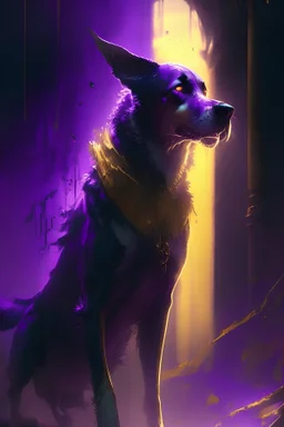 a dog masterpiece, HD resolution, dark fantasy concept art, by Greg Rutkowski, dynamic lighting, hyperdetailed, intricately detailed, Splash screen art, trending on Artstation, deep color, Unreal Engine, volumetric lighting, purple and yellow complementary colours