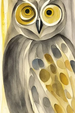 abstract watercolour of an owl by barbara hepworth and paul klee in gold and grey