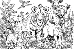 outline art for cover book wild animals