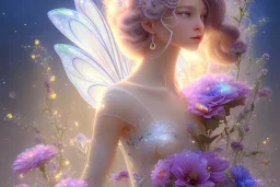 one very little beautiful fairy on one big crystal subtle flower in a galactic ambiance, transparent petals, delicate colors, in the foreground, full of details, smooth, bright sunshine，soft light atmosphere, light effect，vaporwave colorful, concept art, smooth, extremely sharp detail, finely tuned detail, ultra high definition, 8 k, unreal engine 5, ultra sharp focus