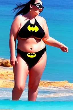 Batman on holiday in the algarve in his batman bikini and getting a bit fat