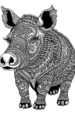 mandala rhinocéros : black and white with white background.