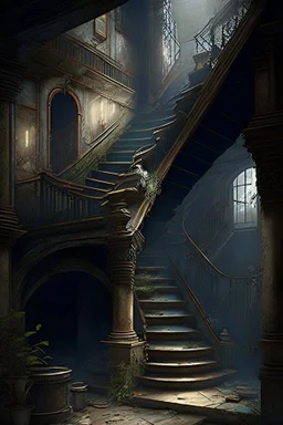 tavern dystopian rich stairs entrence