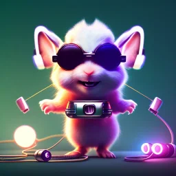 pixar style anamorphic cute smiling baby rabbit, smiling, cyberpunk headphone, sunglass, gangsta gold necklaces, full body, magenta puffer jacket, manila city background, dramatic lighting, hyper realistic, unreal engine 5, 16k