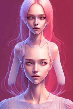 isometric clean art of super cute girl, soft lighting, high definition, small head, mixed media by junji ito