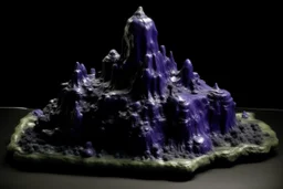 Dark purple hilly plateaus designed in Mayan architecture painted by Auguste Rodin