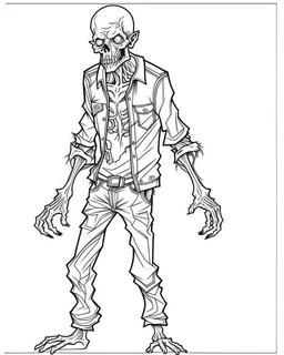 outline art for halloween coloring pages with zombie, white background, Sketch style, full body, only use outline, clean line art, white background, no shadows and clear and well outlined, coloring page for kids,