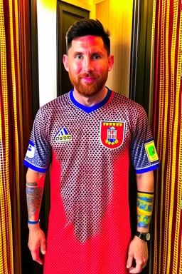 Messi wearing the Moroccan shirt .