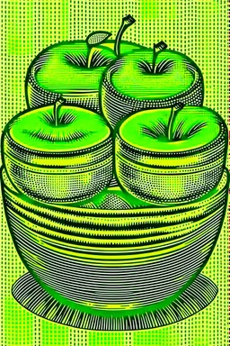 Vintage pop art style of a bowl of sliced apples