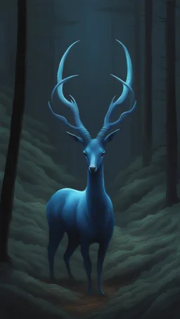 Dark forest, fantasy forest, gazelle, Crystal horns, Blue horns