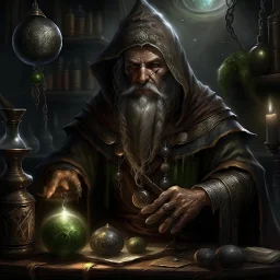 A hardened celtic industrial era mage alchemist grimdark realistic