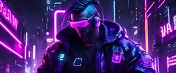 cyberpunk neon purple Name is brav0 man W dj style white