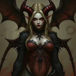 female demon, dark fantasy, realism, stylised, tiefling