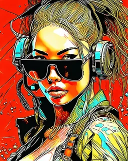 close up, full color painting of squatting cyberpunk girl, sunglasses, high heel shoes, perfect hourglass figure, (((Graffiti art) (by Carne Griffiths))), red wall background, insane details, intricat Modifiers: highly detailed Award winning photography fantasy 8k photorealistic beautiful poster award winning imperial colors fantastic view ultra detailed 4K 3D colourful very cute cinematic postprocessing acrylic art Craig Rutkowski