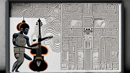 futuristic, realistic,tecno musicians, mayan drawings on white stone