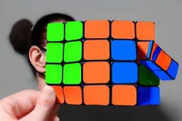 A single, tall Rubik cube face mask, Orange, white, blue, green