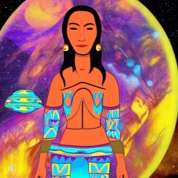 subtle indigenous woman in a galactic ambiance