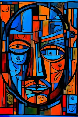 The scary man who sold the world (surrealism, abstract, cubism,)(black blue and orange colors)