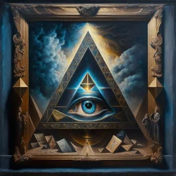 An oil painting of a dark universe masonic picasso