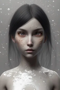 Hinata Hyuuga face, texture skin,Crystal white big eyes, long black hair, wearing The família addams, realistic, 4k, intricate, best quality, fog particles, fire particles, octane render, vray, sword fire, rain