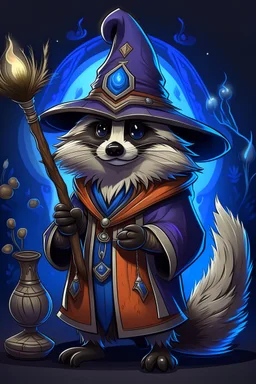 evil, Raccoon wizard, in anime portrait art style