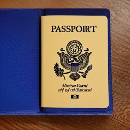 full view of a realistic, United States passport card with photo of person, blue color palette, transparent background.