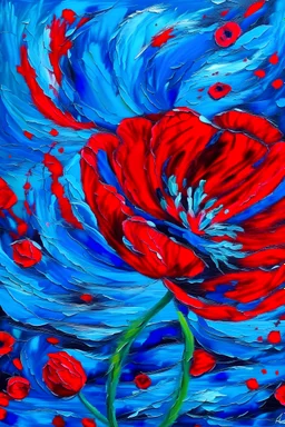 red and blue flower acrylic painting inspire by vincent van gogh