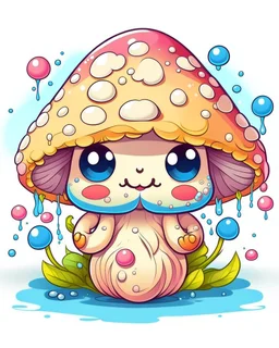 Tattoo design a one liquid cute kawaii baby mushroom happy, hyperdetailed intricately detailed, fantastical, surrealistic, splash screen, pastel colours, fantasy, concept art, 8k resolution, cartoon style, kawaii style, minimalist, simple