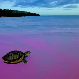 turtle and pink sky and pink sea