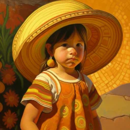 mexican child portret painting neoclassism whole body zoom the sun