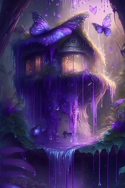 Excessive details are extremely accurate, My imagination is complicated.Glowing purple clothes art, splash art, high quality, 8k, digital painting, glitter, waterfall, greenery, butterflies, birds of paradise, gnome's house, trending on artstation, sharp focus, studio photo, intricate details, highly detailed, by greg. inside an air water