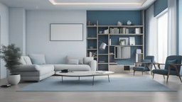 empty living room with blue tones wall