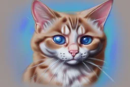 vibrant sketch, cute chibi blue eyed blonde-brown haired cat in Plitvice S<AI in sunshine, shading pastel and charcoal