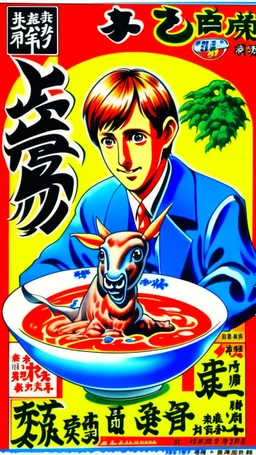 Japanese Kangaroo Soup Australian Ad in an 80s style, Scott Pilgrim style.