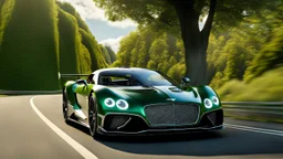 A sleek (((a cross of bentley and koenigsegg jesko))), on street, with hill and trees around, a beautiful clouds and sunny weather, 4K, Superdetailed, No mistakes