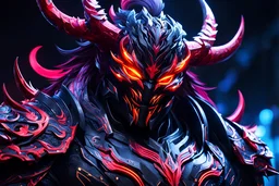 Carnage oni in 8k solo leveling shadow artstyle, ronin costum, galaxy mask, cover face, dynamic pose, oshare kei, hurufiyya, rtx , neon lights, intricate details, highly detailed, high details, detailed portrait, masterpiece,ultra detailed, ultra quality